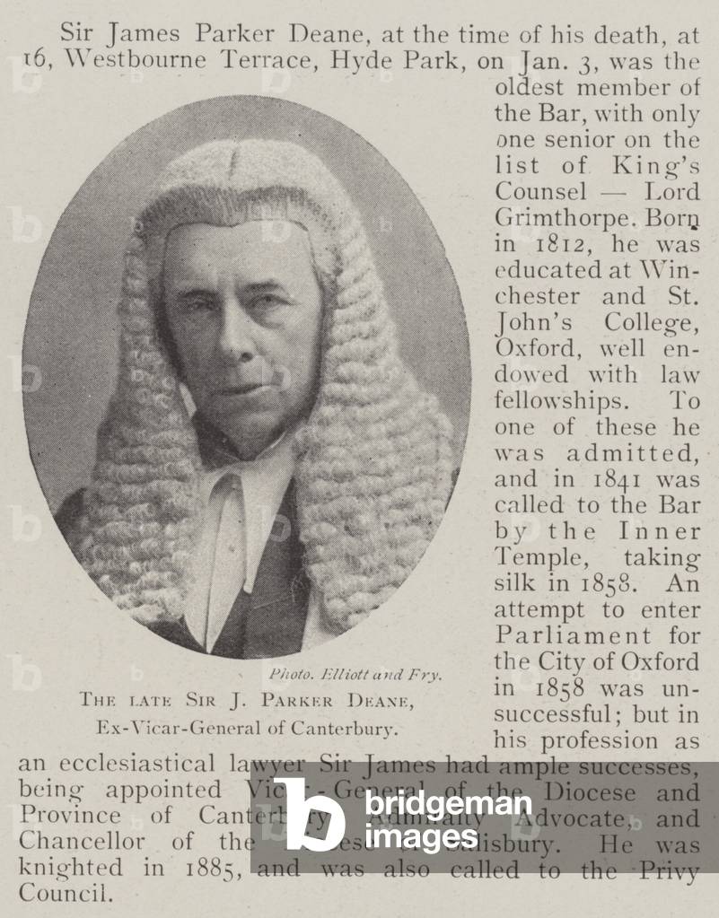 The late Sir J Parker Deane, Ex-Vicar-General of Canterbury (b/w photo)