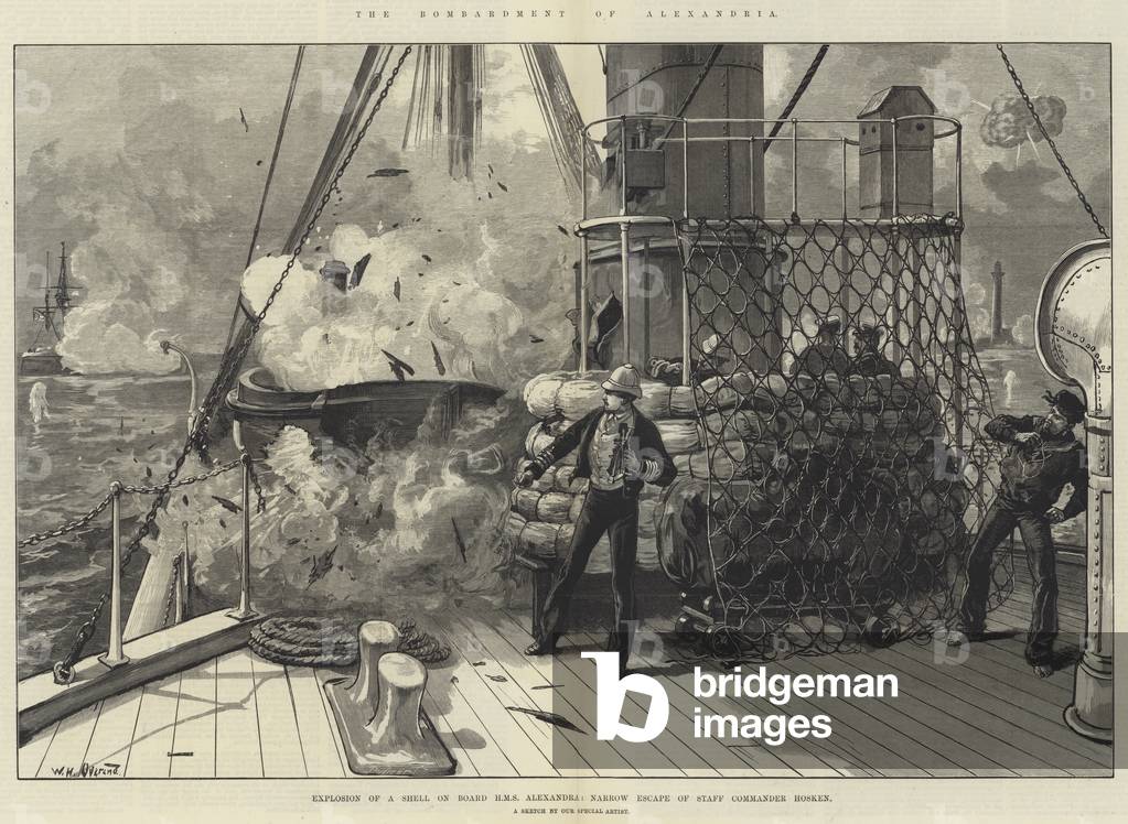 The Bombardment of Alexandria, Explosion of a Shell on Board HMS Alexandria, Narrow Escape of Staff Commander Hosken (engraving)