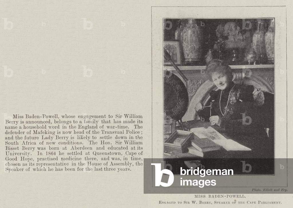 Miss Baden-Powell, engaged to Sir W Berry, Speaker of the Cape Parliament (b/w photo)
