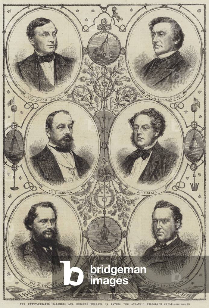 The Newly-Created Baronets and Knights engaged in laying the Atlantic Telegraph Cable (engraving)