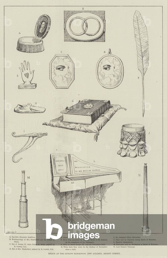 Relics at the Guelph Exhibition, New Gallery, Regent Street (engraving)