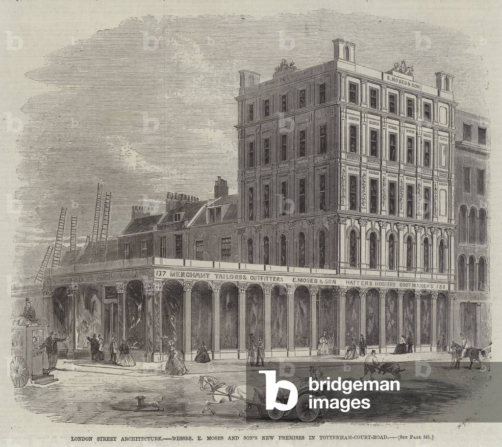 London Street Architecture, Messrs E Moses and Son's New Premises in Tottenham-Court-Road (engraving)