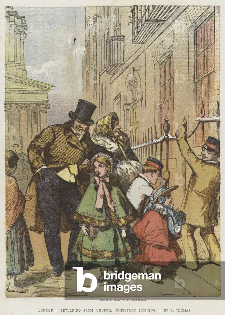 London, returning from Church, Christmas Morning (colour litho)