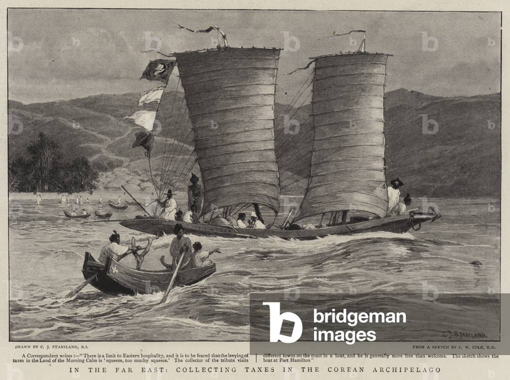 In the Far East, collecting Taxes in the Corean Archipelago (litho)