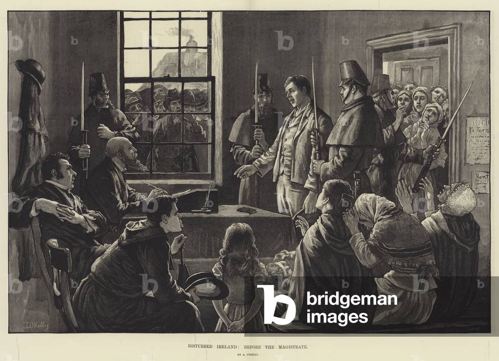 Disturbed Ireland, before the Magistrate (engraving)