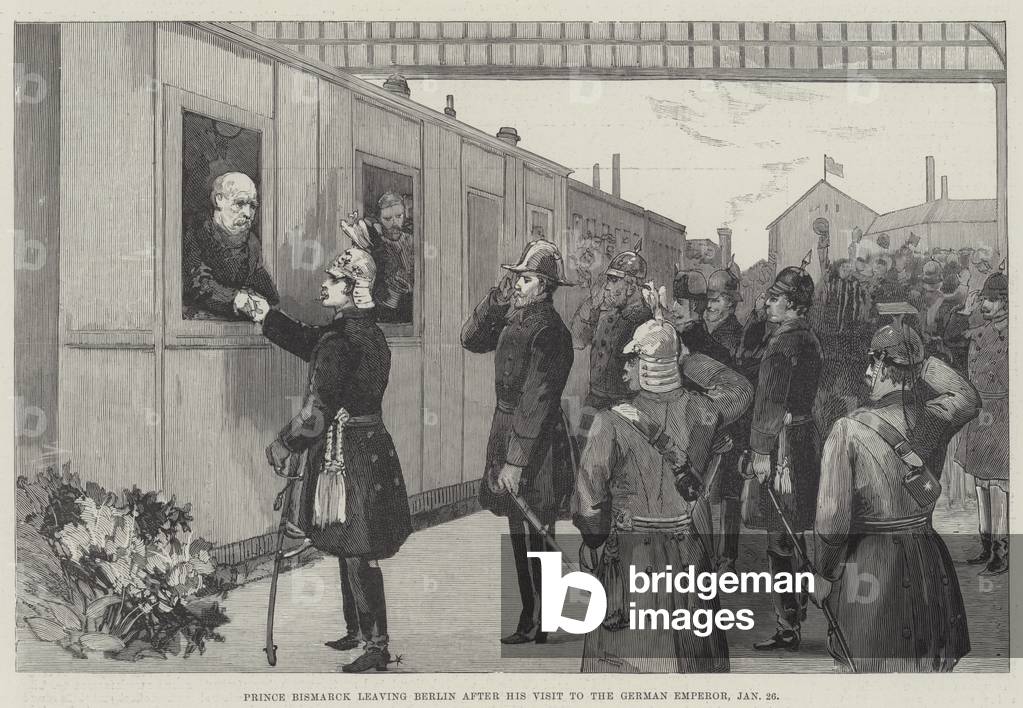 Prince Bismarck leaving Berlin after his Visit to the German Emperor, 26 January (engraving)