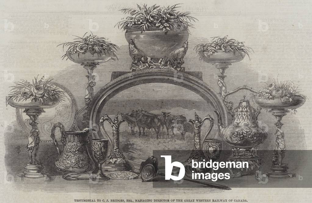 Testimonial to C J Bridges, Esquire, Managing Director of the Great Western Railway of Canada (engraving)