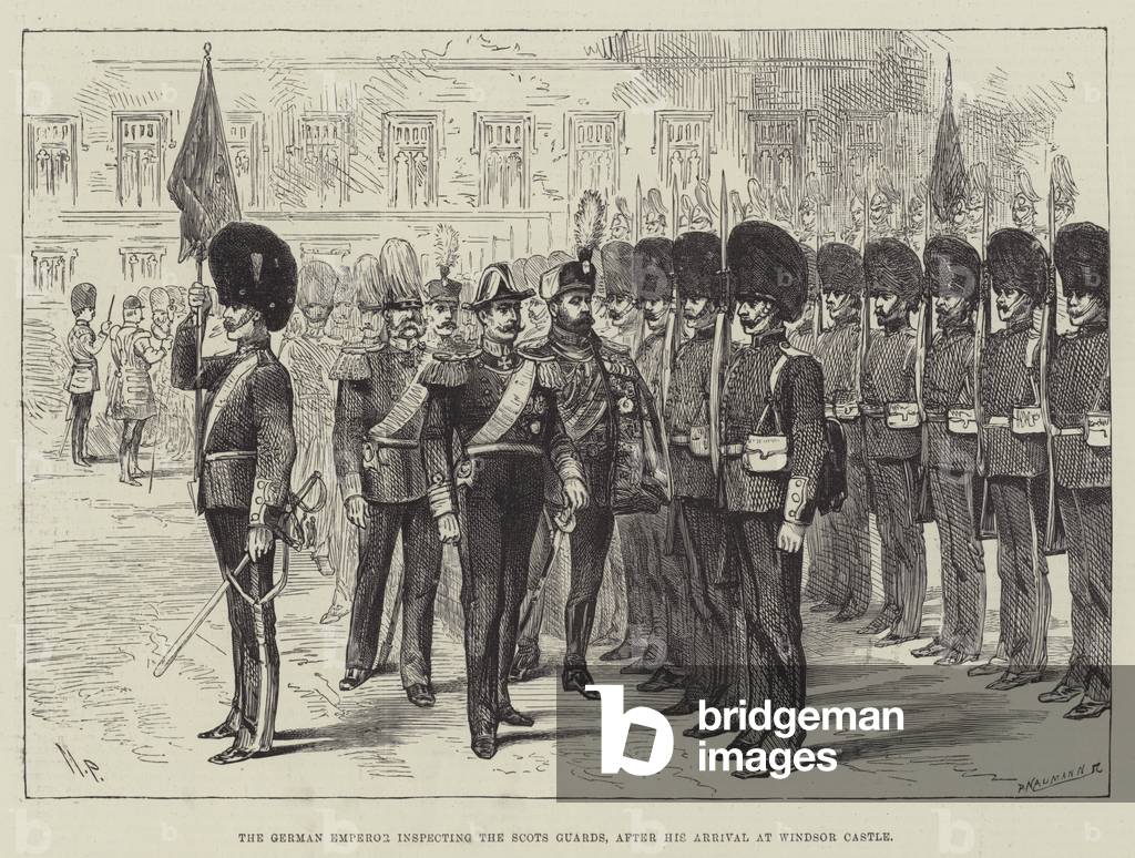 The German Emperor inspecting the Scots Guards, after his Arrival at Windsor Castle (engraving)