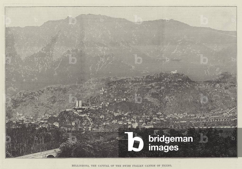 Bellinzona, the Capital of the Swiss Italian Canton of Ticino (engraving)