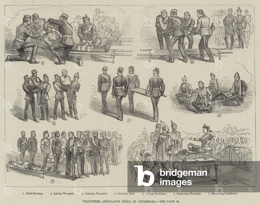 Volunteer Ambulance Drill at Guildhall (engraving)