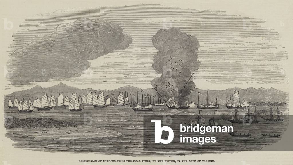 Destruction of Shap-'ng-tsai's Piratical Fleet, by the British, in the Gulf of Tonquin (engraving)