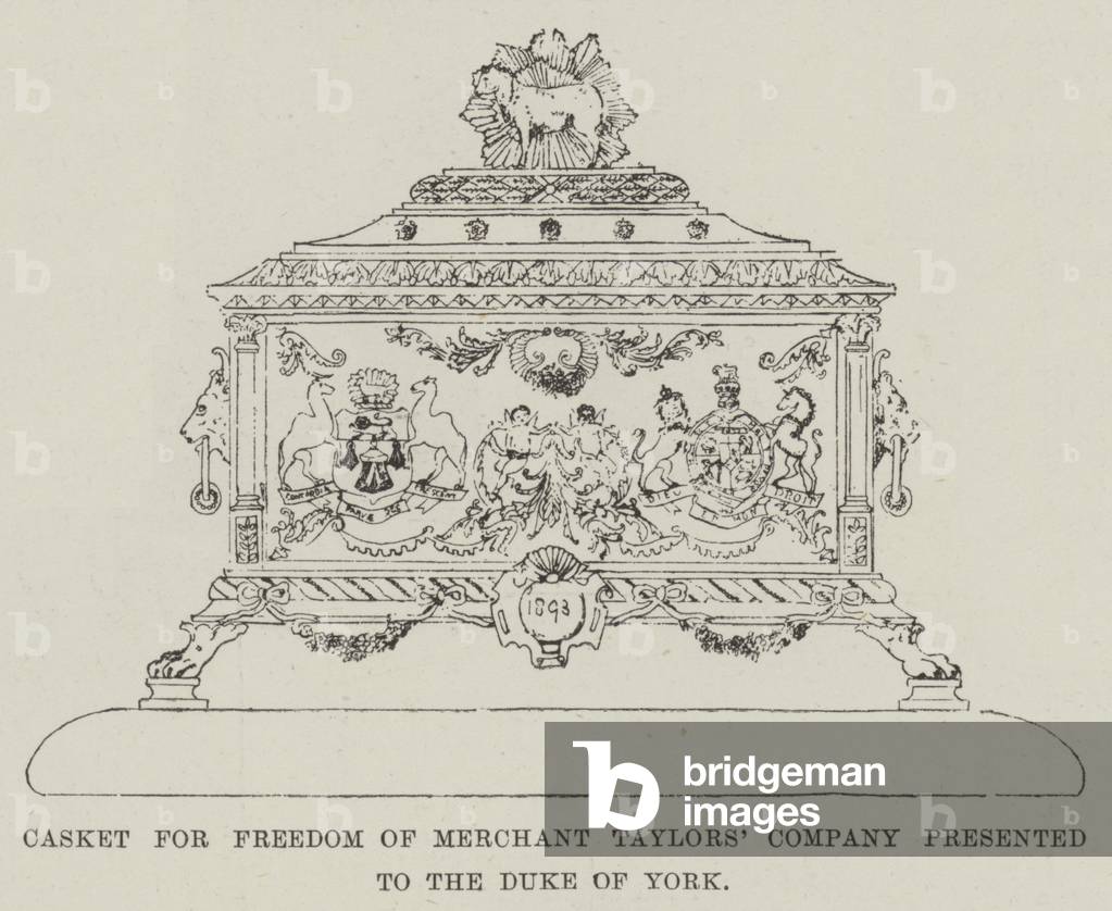 Casket for Freedom of Merchant Taylors' Company presented to the Duke of York (engraving)