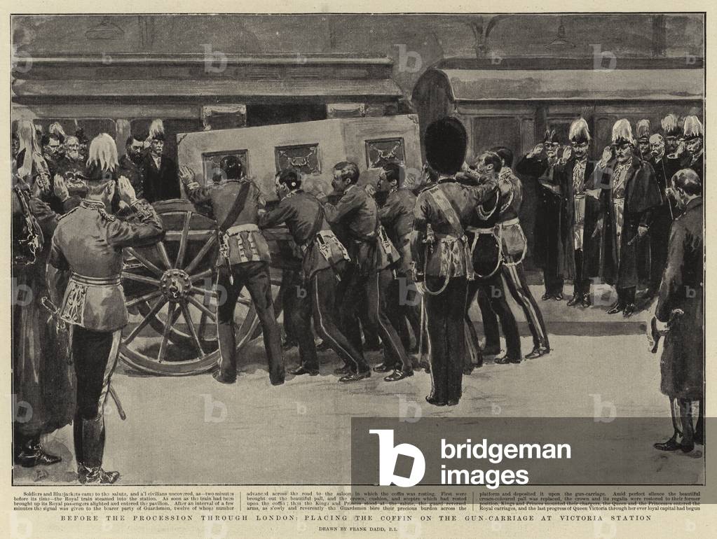 Before the Processsion through London, placing the Coffin on the Gun-Carriage at Victoria Station (litho)