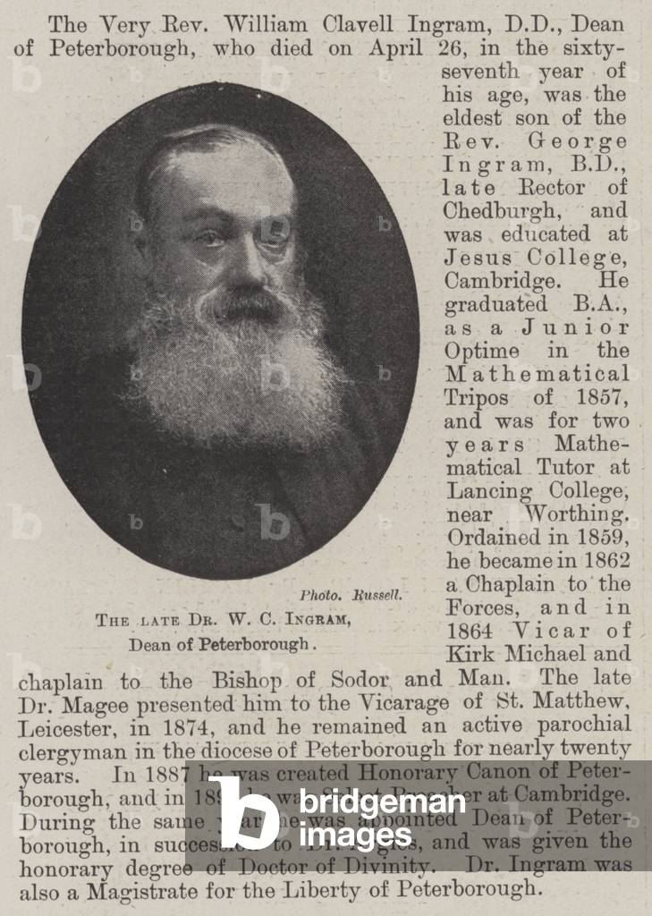 The late Dr W C Ingram, Dean of Peterborough (b/w photo)