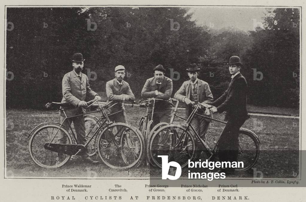 Royal Cyclists at Fredensborg, Denmark (b/w photo)