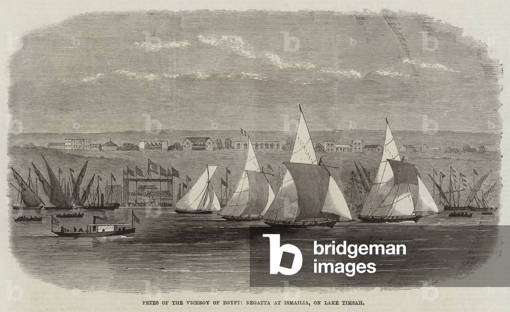 Fetes of the Viceroy of Egypt, Regatta at Ismailia, on Lake Timsah (engraving)