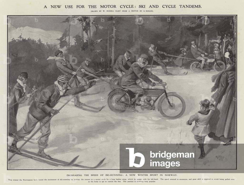 A new use for the motor cycle: ski and cycle tandems (litho)