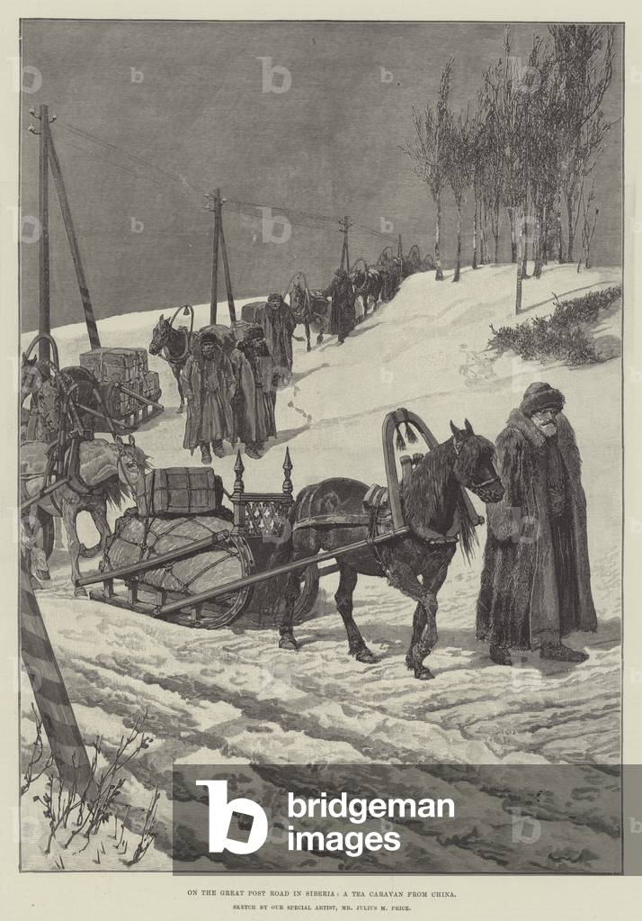 On the Great Post Road in Siberia, a Tea Caravan from China (engraving)