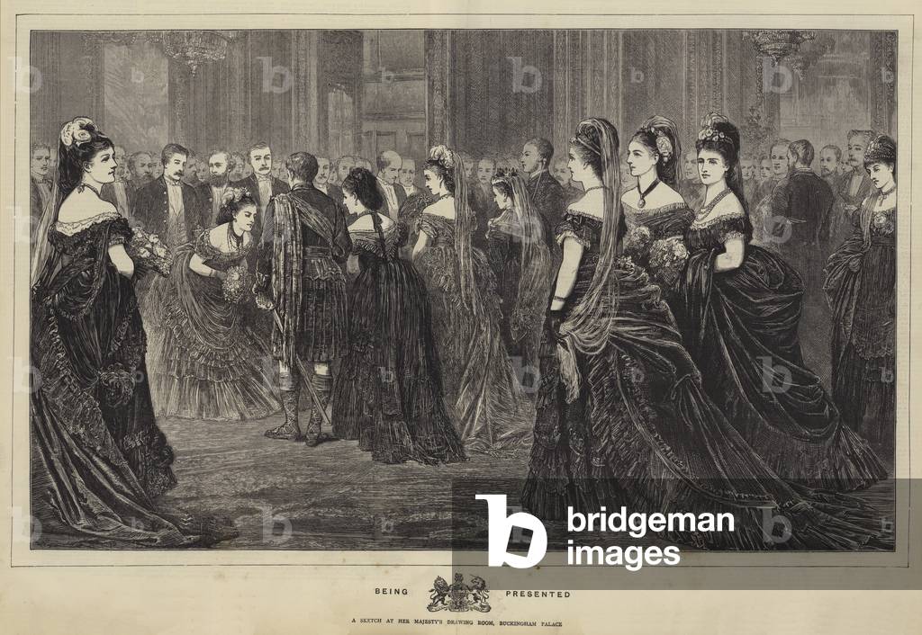 Being Presented, a Sketch at Her Majesty's Drawing Room, Buckingham Palace (engraving)