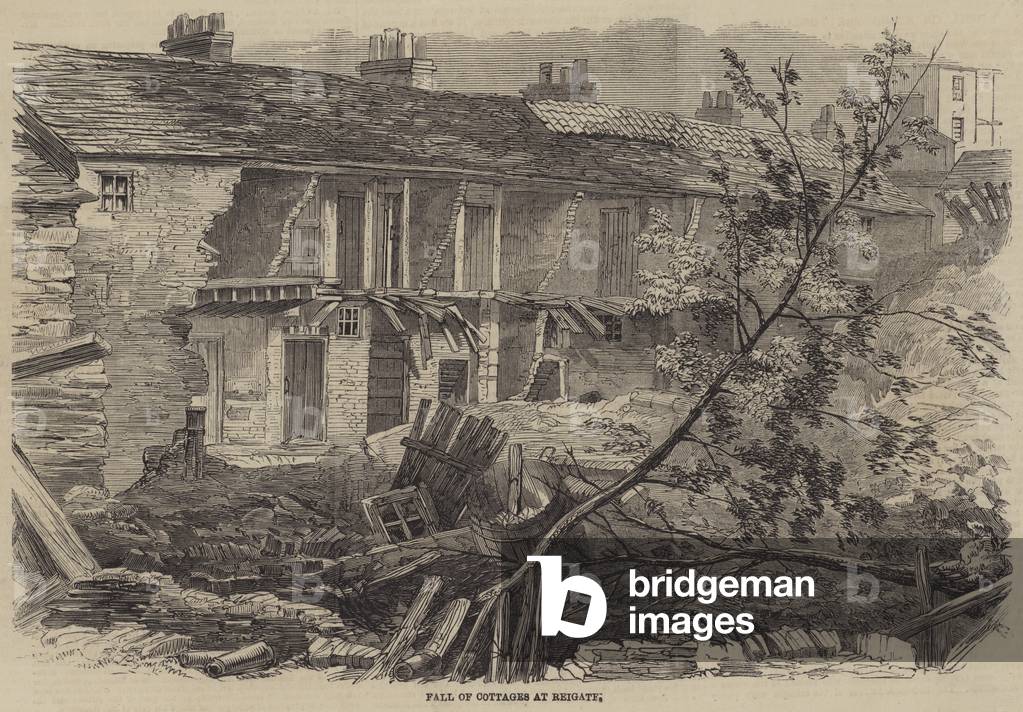 Fall of Cottages at Reigate (engraving)