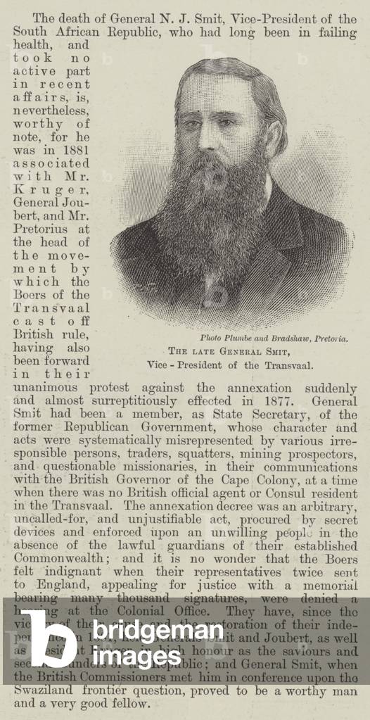 The late General Smit, Vice-President of the Transvaal (engraving)