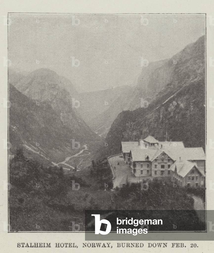 Stalheim Hotel, Norway, burned down 20 February (b/w photo)