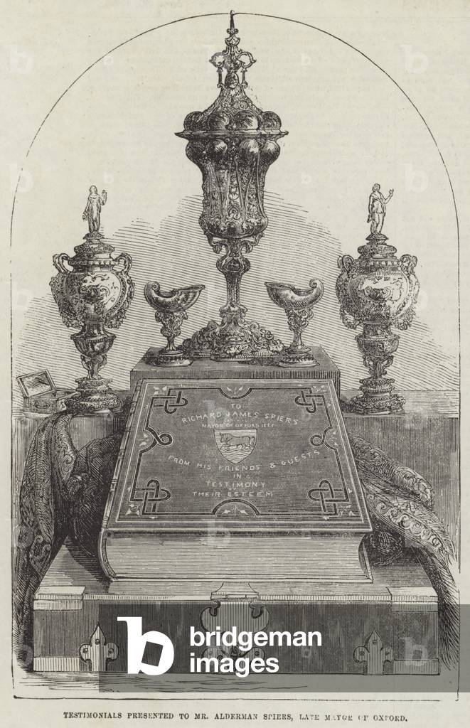 Testimonials presented to Mr Alderman Spiers, late Mayor of Oxford (engraving)