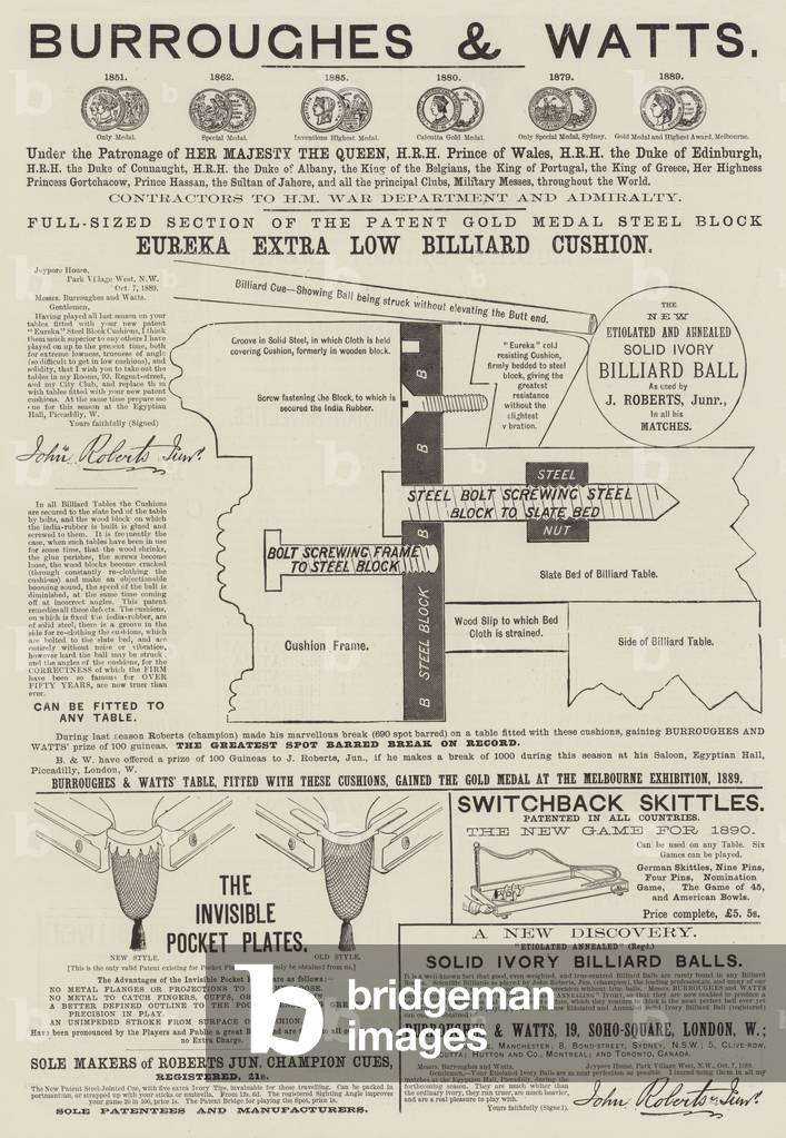Advertisement, Burroughes and Watts (engraving)