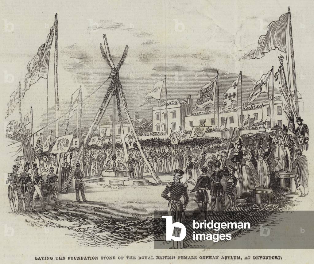 Laying the Foundation Stone of the Royal British Female Orphan Asylum, at Devonport (engraving)