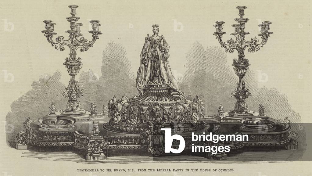 Testimonial to Mr Brand, MP, from the Liberal Party in the House of Commons (engraving)