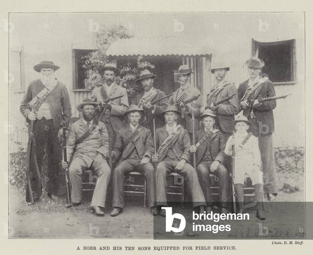 A Boer and his Ten Sons equipped for Field Service (b/w photo)