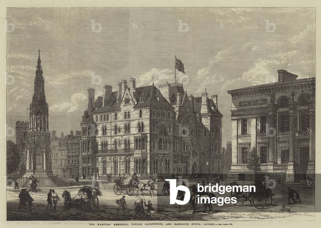 The Martyrs' Memorial, Taylor Institution, and Randolph Hotel, Oxford (engraving)
