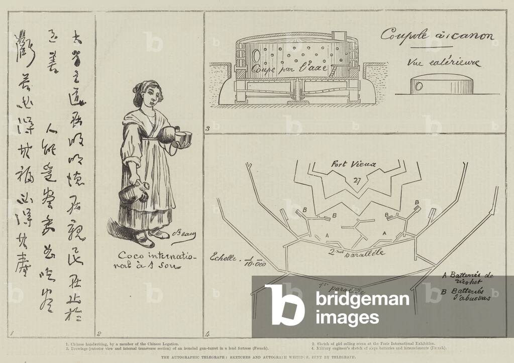 The Autographic Telegraph, Sketches and Autograph Writings, sent by Telegraph (engraving)