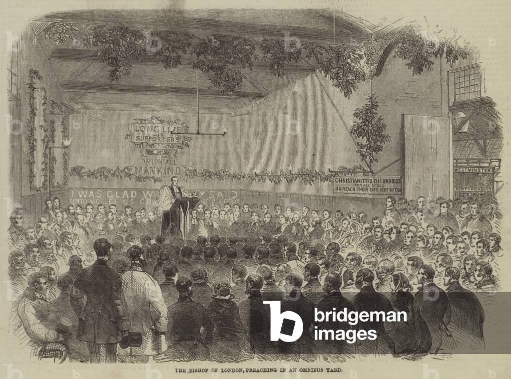 The Bishop of London, preaching in an Omnibus Yard (engraving)