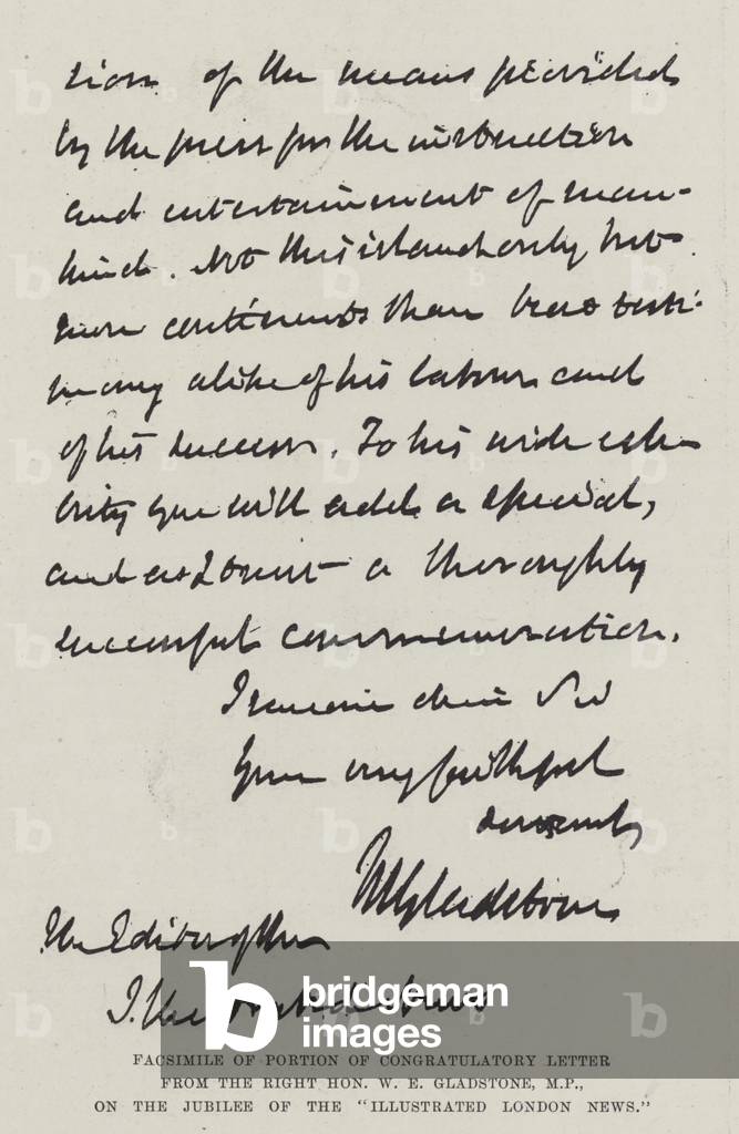 Facsimile of Portion of Congratulatory Letter from the Right Honourable W E Gladstone, MP, on the Jubilee of the 