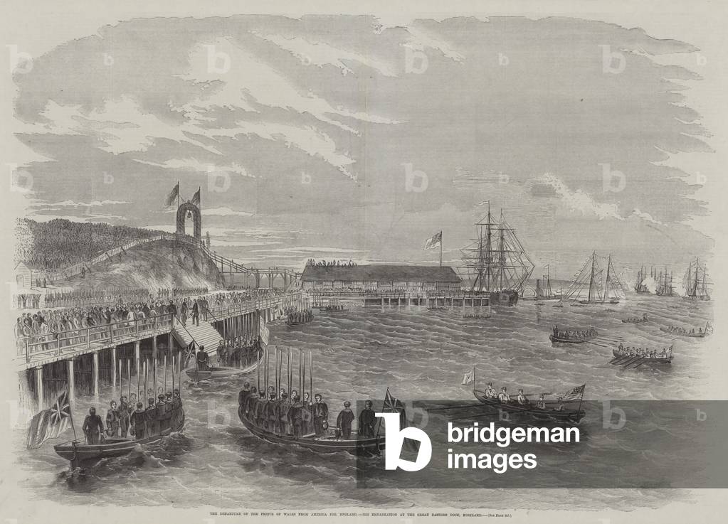 The Departure of the Prince of Wales from America for England, his Embarkation at the Great Eastern Dock, Portland (engraving)