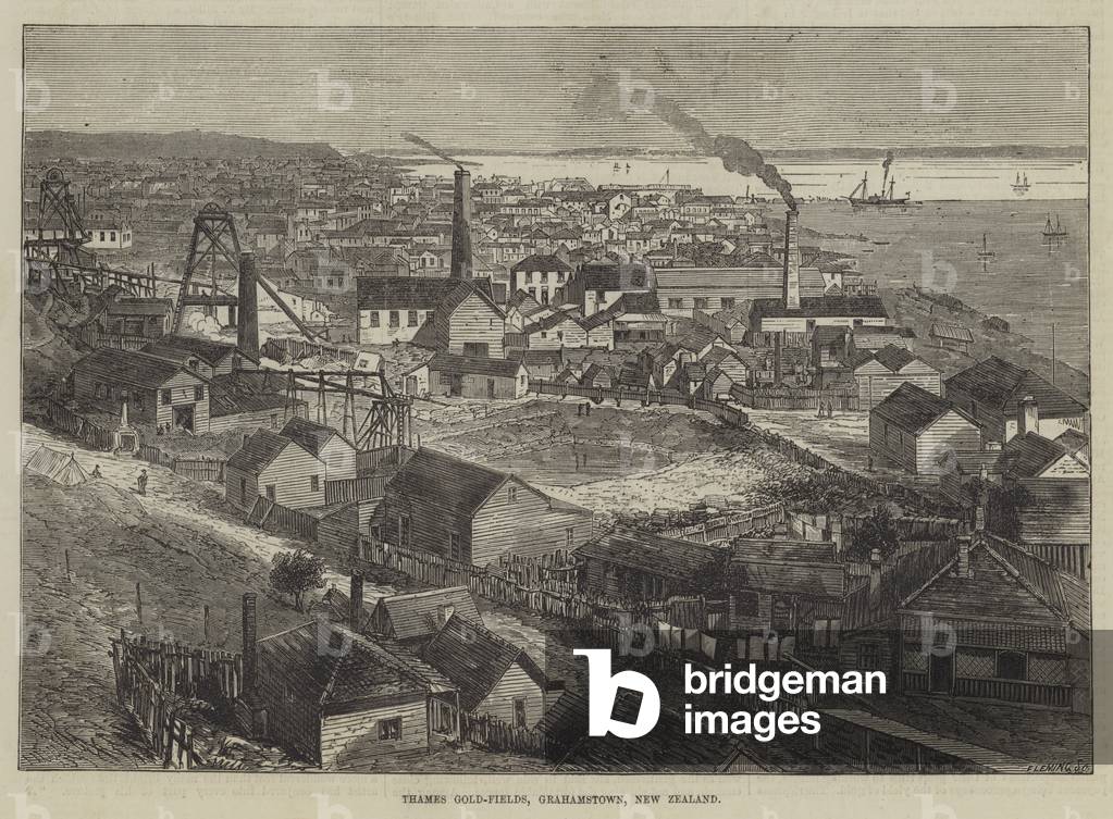 Thames Gold-Fields, Grahamstown, New Zealand (engraving)