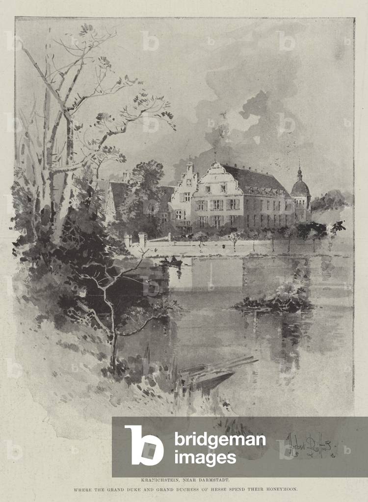 Kranichstein, near Darmstadt, where the Grand Duke and Grand Duchess of Hesse spend their Honeymoon (litho)