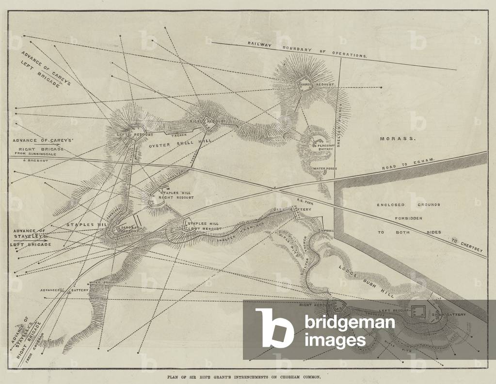 Plan of Sir Hope Grant's Intrenchments on Chobham Common (engraving)