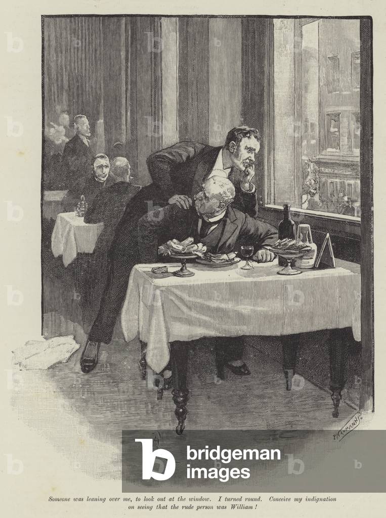 The Inconsiderate Waiter, by J M Barrie (engraving)