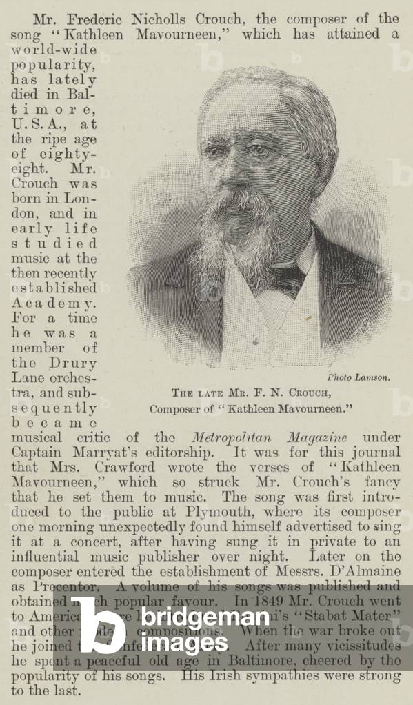 The late Mr F N Crouch, Composer of 