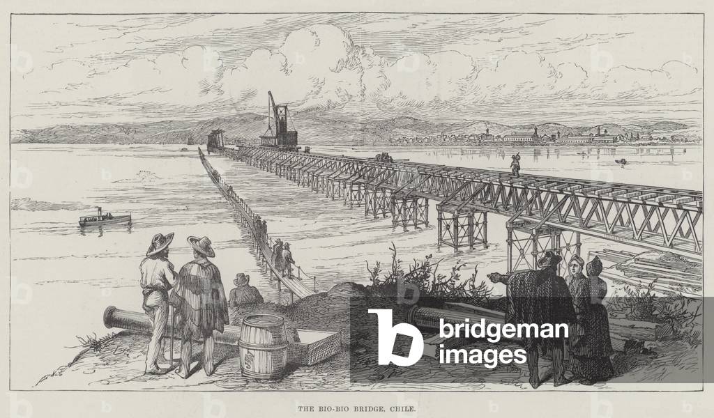 The Bio-Bio Bridge, Chile (engraving)