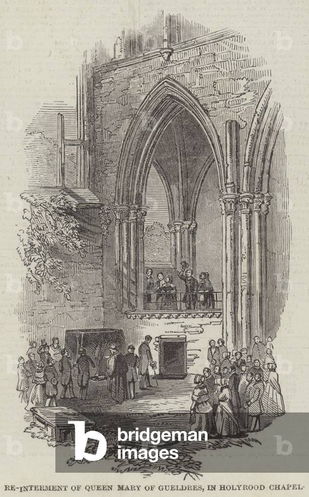 Re-Interment of Queen Mary of Gueldres, in Holyrood Chapel (engraving)