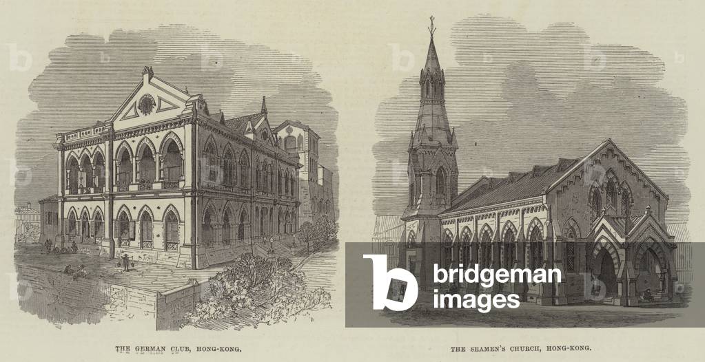Buildings in Hong Kong (engraving)