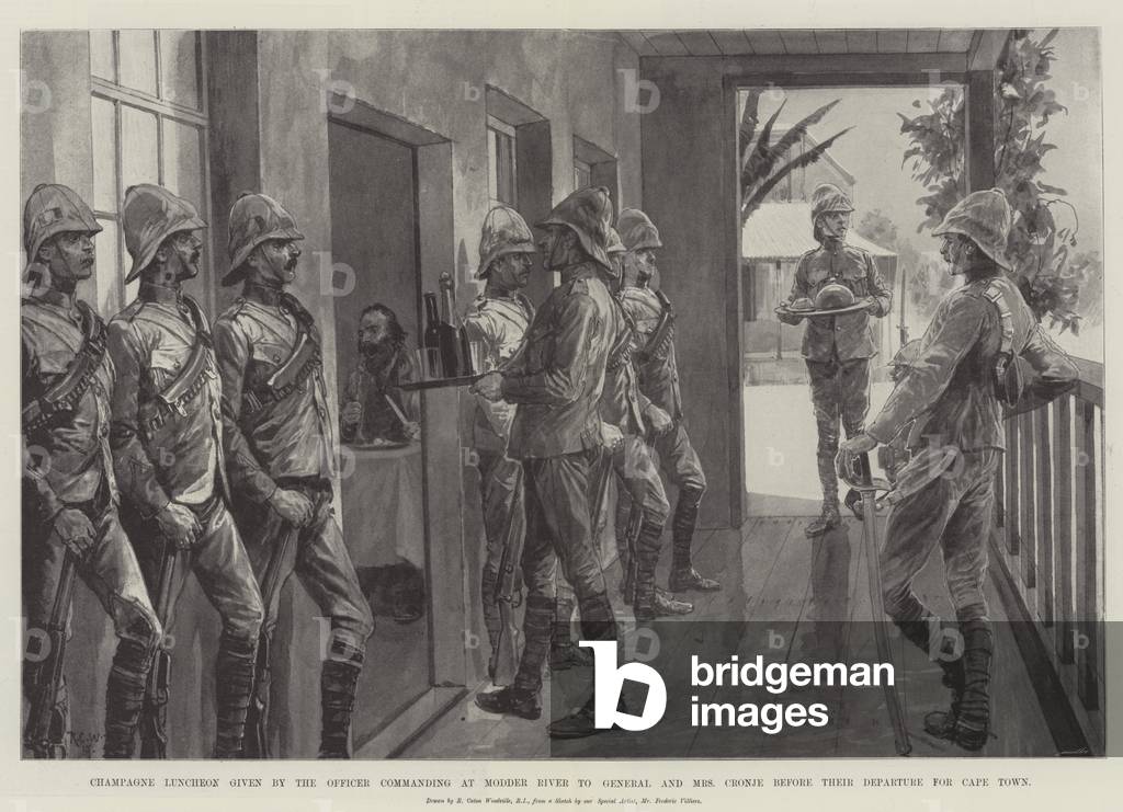Champagne Luncheon given by the Officer commanding at Modder River to General and Mrs Cronje before their Departure for Cape Town (litho)