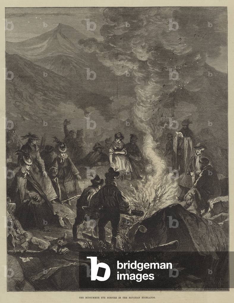 The Midsummer Eve Bonfire in the Bavarian Highlands (engraving)