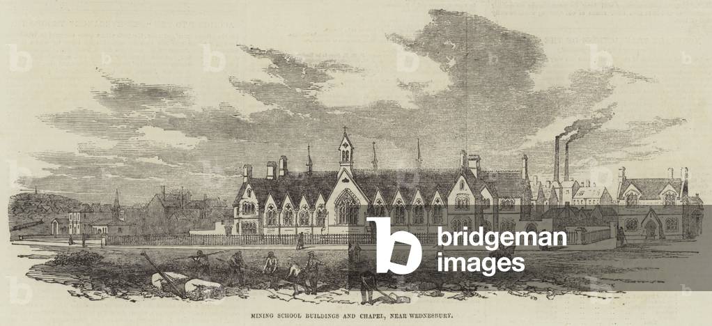 Mining School Buildings and Chapel, near Wednesbury (engraving)