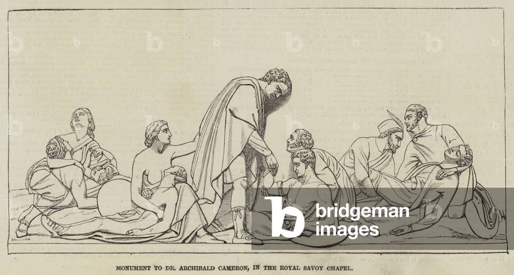 Monument to Dr Archibald Cameron, in the Royal Savoy Chapel (engraving)