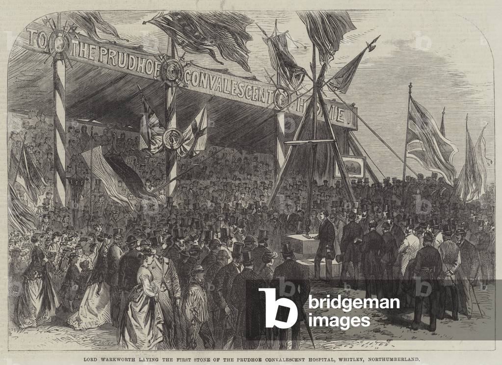 Lord Warkworth laying the First Stone of the Prudhoe Convalescent Hospital, Whitley, Northumberland (engraving)