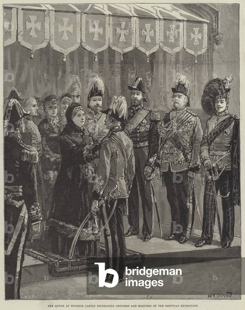 The Queen at Windsor Castle decorating Officers and Soldiers of the Egyptian Expedition (engraving)